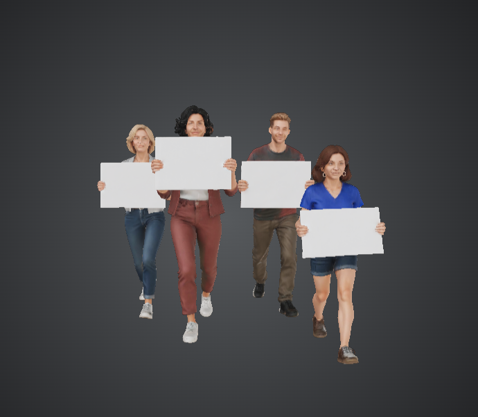 Modern Protester Group with Blank Signs – Demonstration Crowd Figures