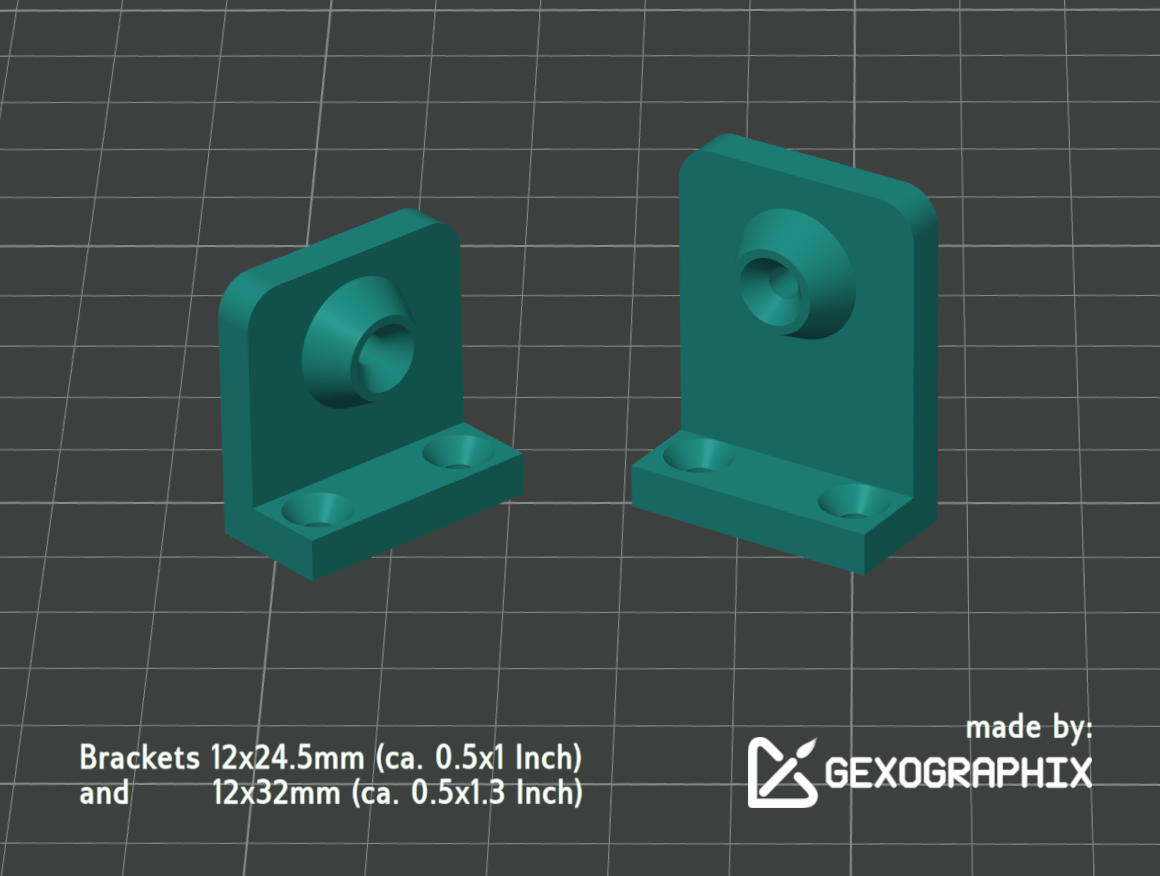 Side brackets 12x24.5mm and 12x32mm for 3mm countersunk screws