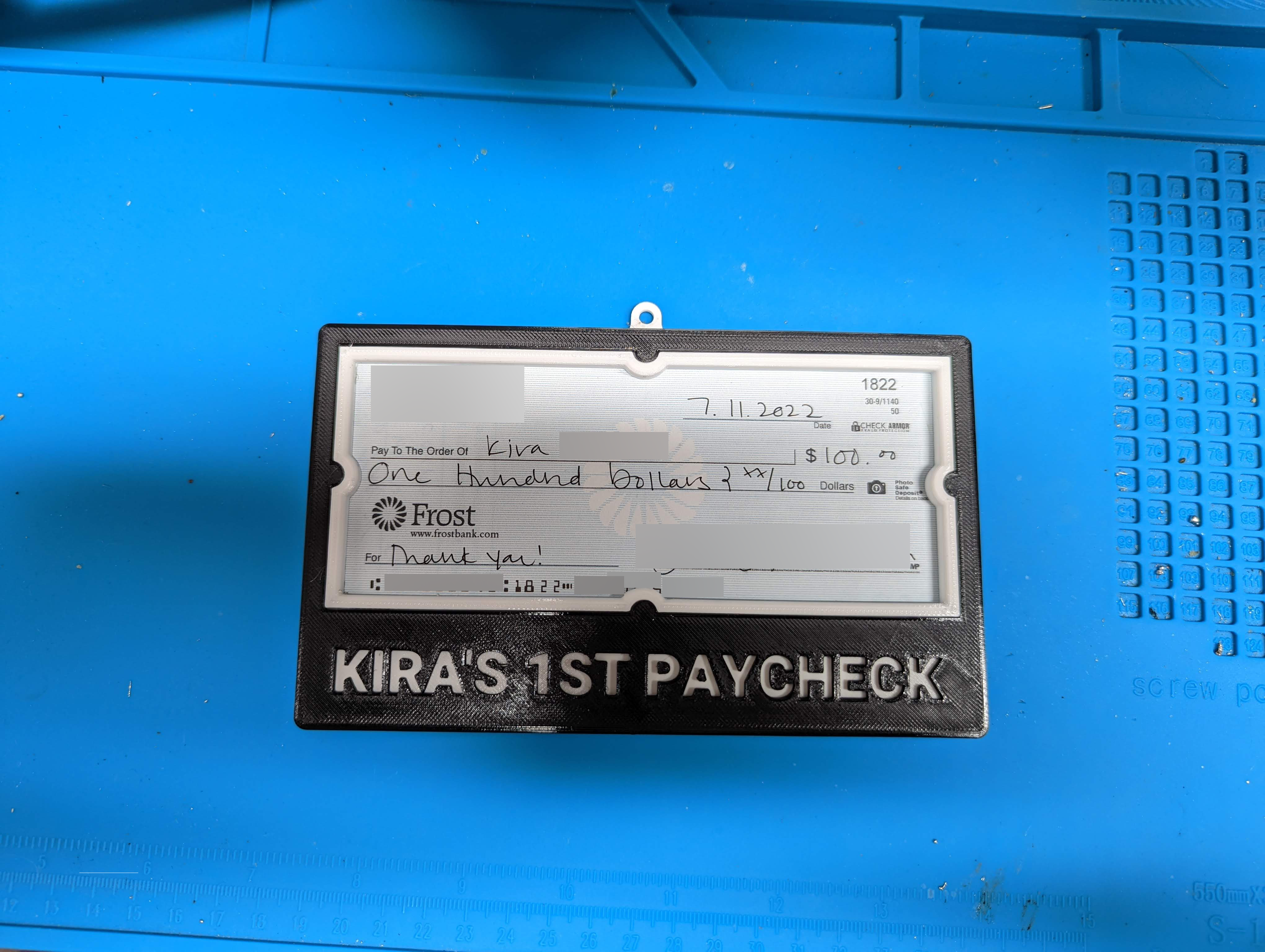 Money USD Dollar First Paycheck Check Holder Mount