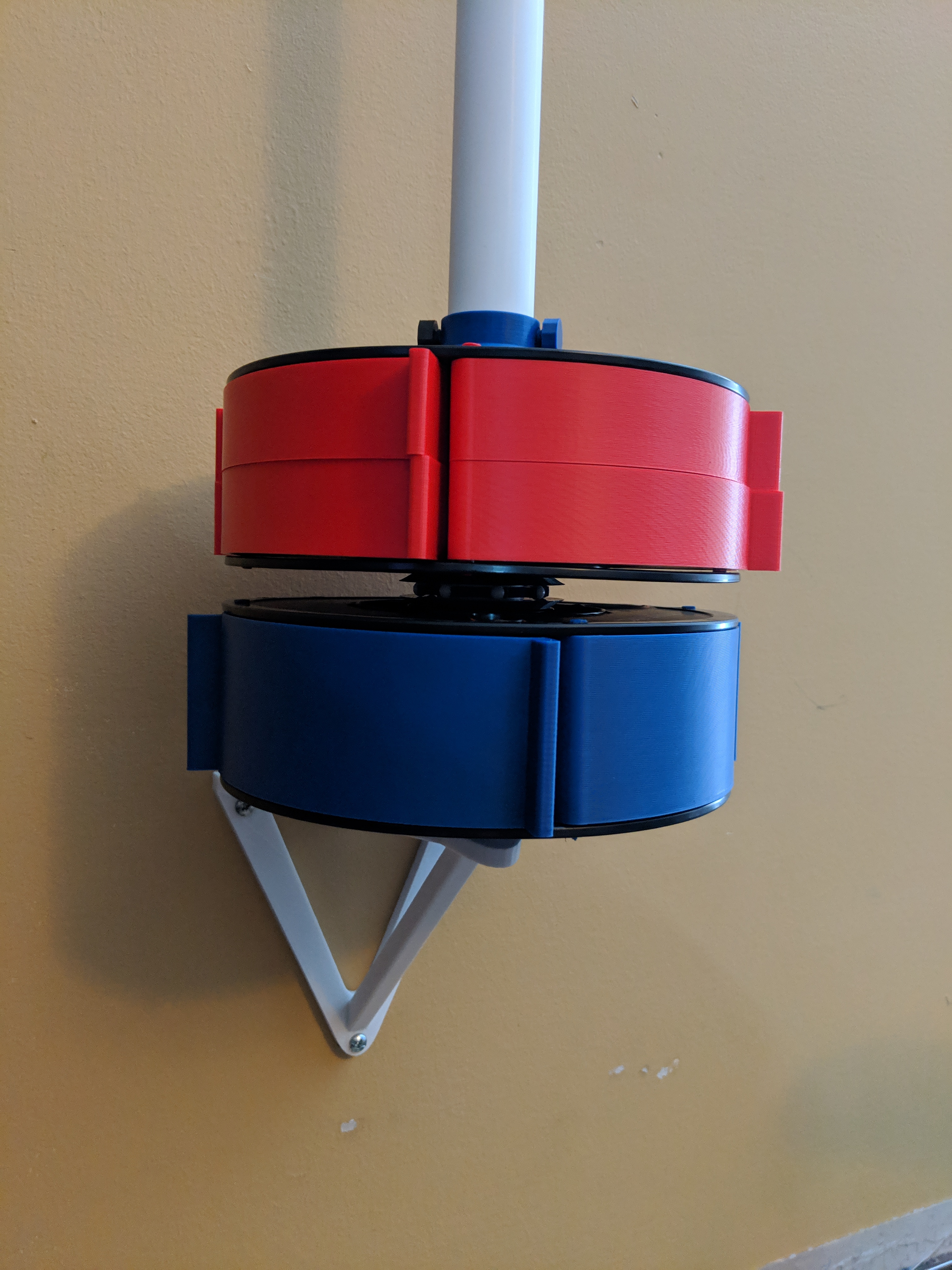 Vertical PVC Pipe Wall Mount for Used Filament Spools Converted to Drawers