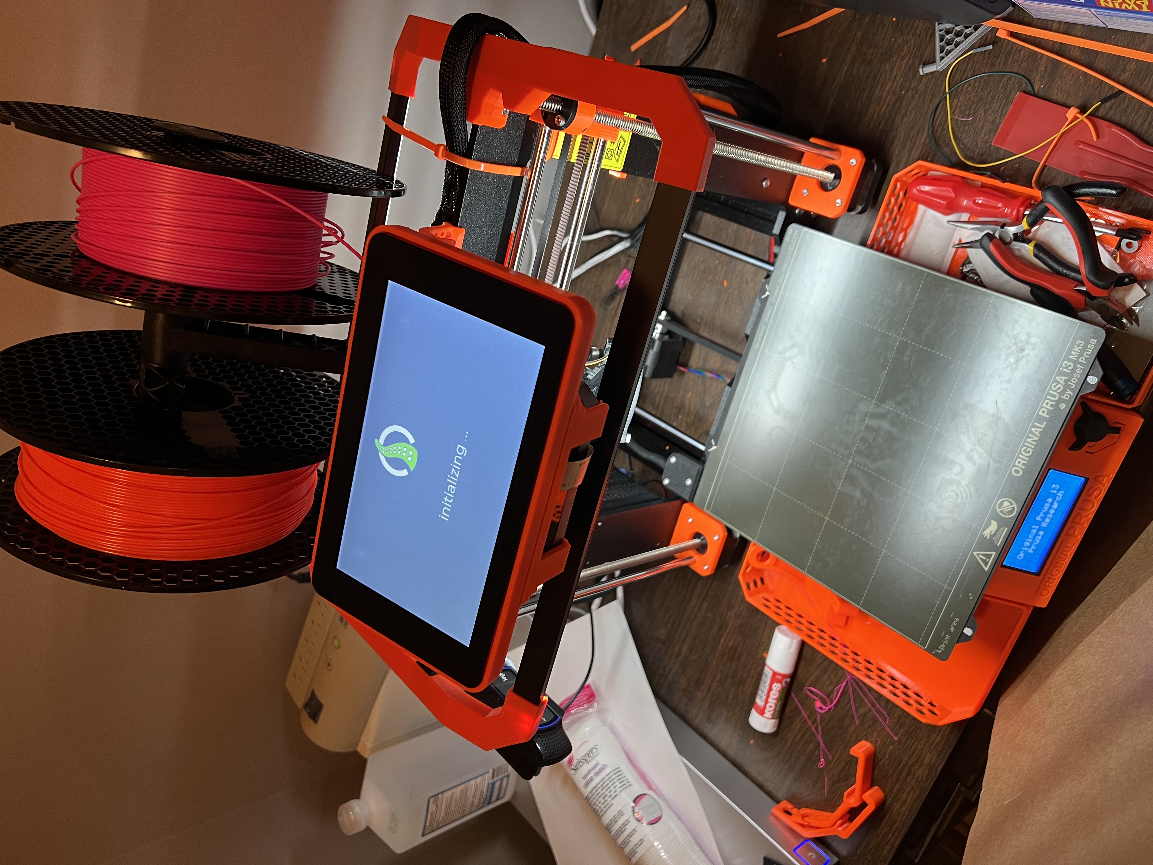 Pi Touchscreen mount with integrated Argon One m.2 Sata Case and Filament guides 3D model thumbnail