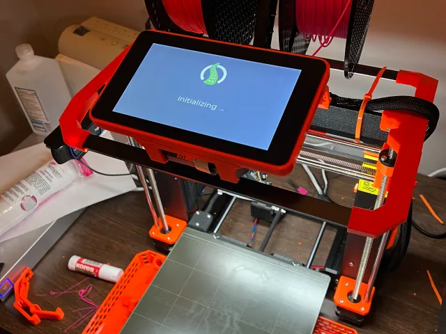 Pi Touchscreen mount with integrated Argon One m.2 Sata Case and Filament guides