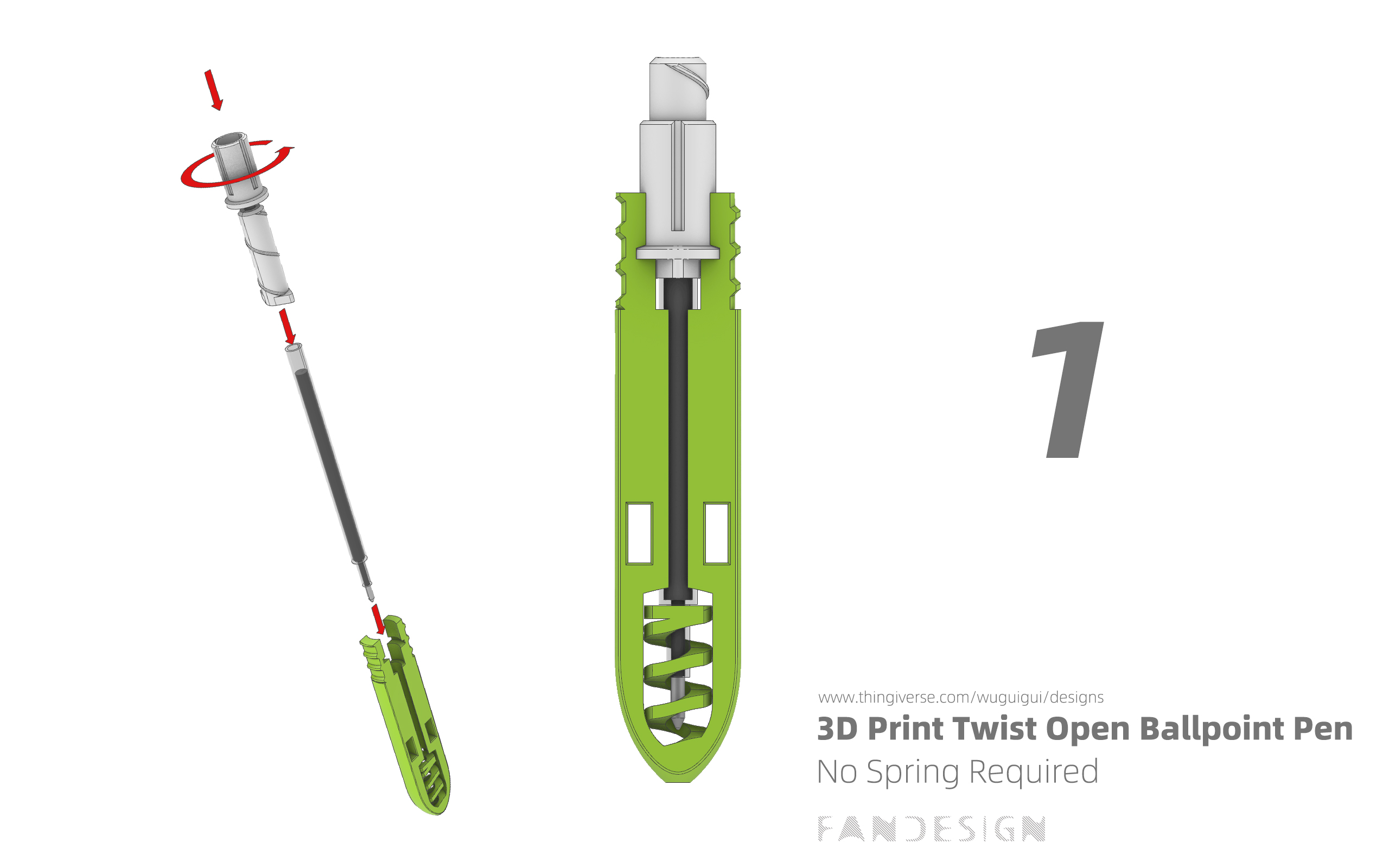 Pen Spring Button Thingivers Twist Open Ballpoint Pen - Without spring by wuguigui | Download free ...
