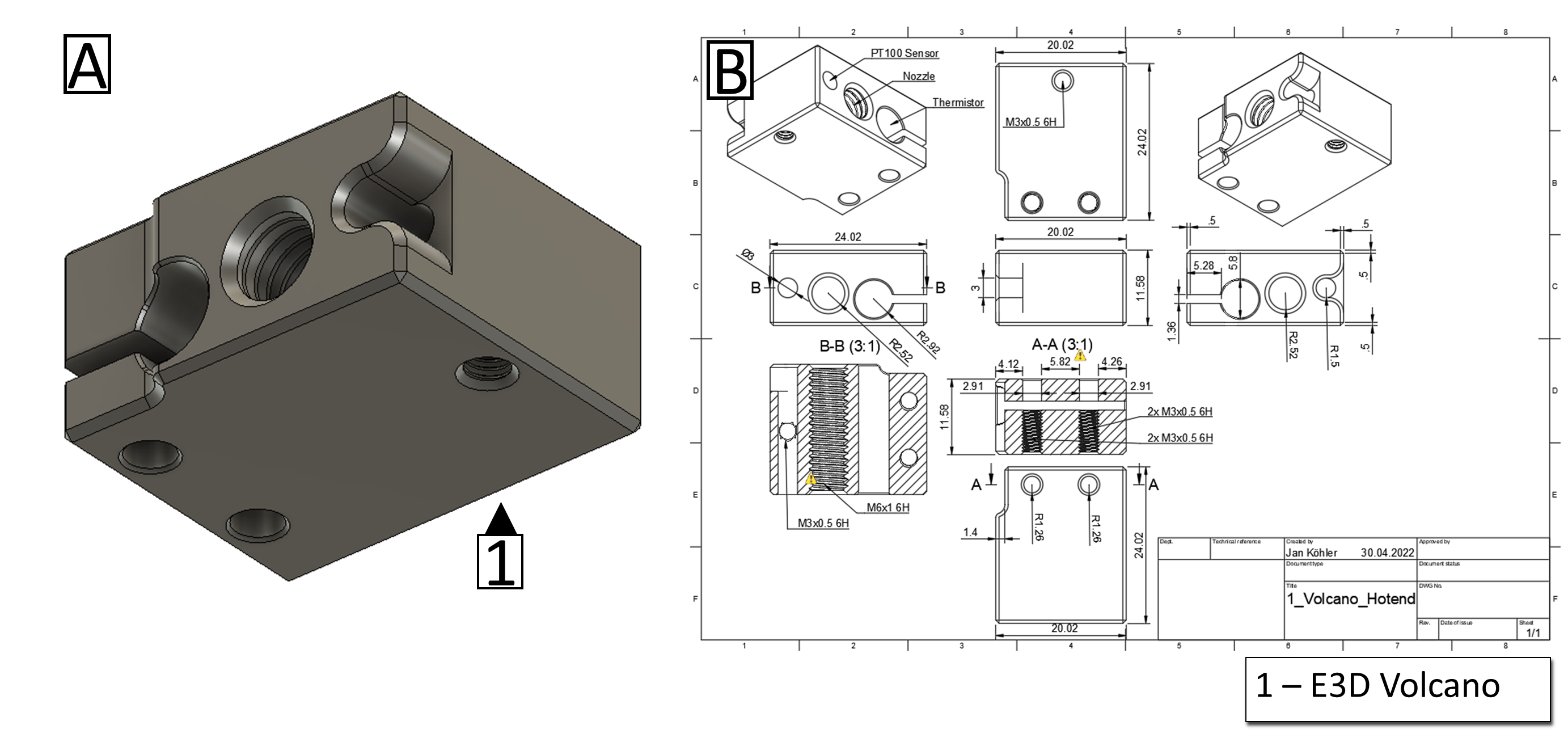 E3D VOLCANO Technical Model + Drawing (PDF)