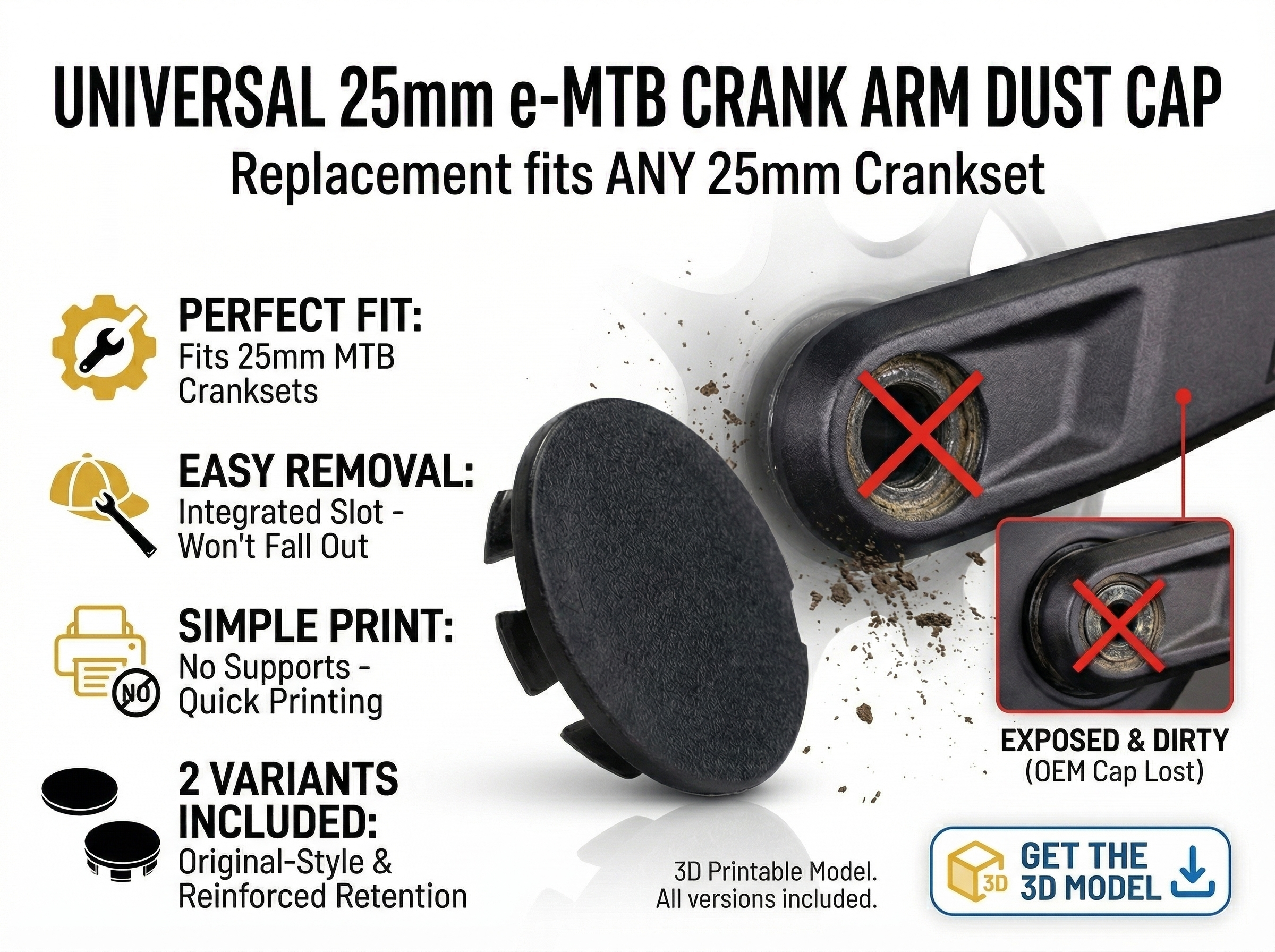 Cover cap for ACID cranks 25mm Arm Dust Fit for ACID MTB Hybrid Cranks