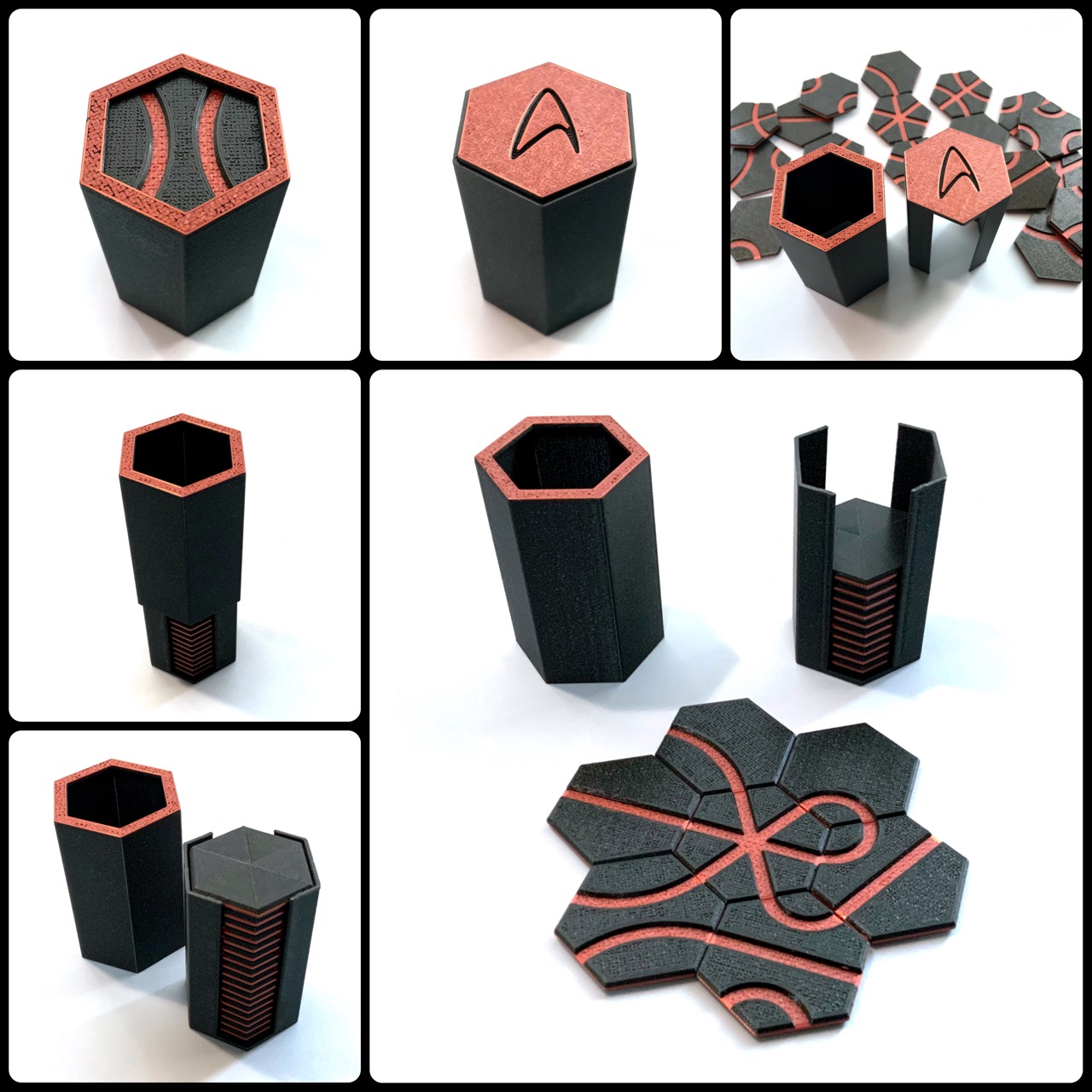 Holder / tower and lid for hexagonal game tiles
