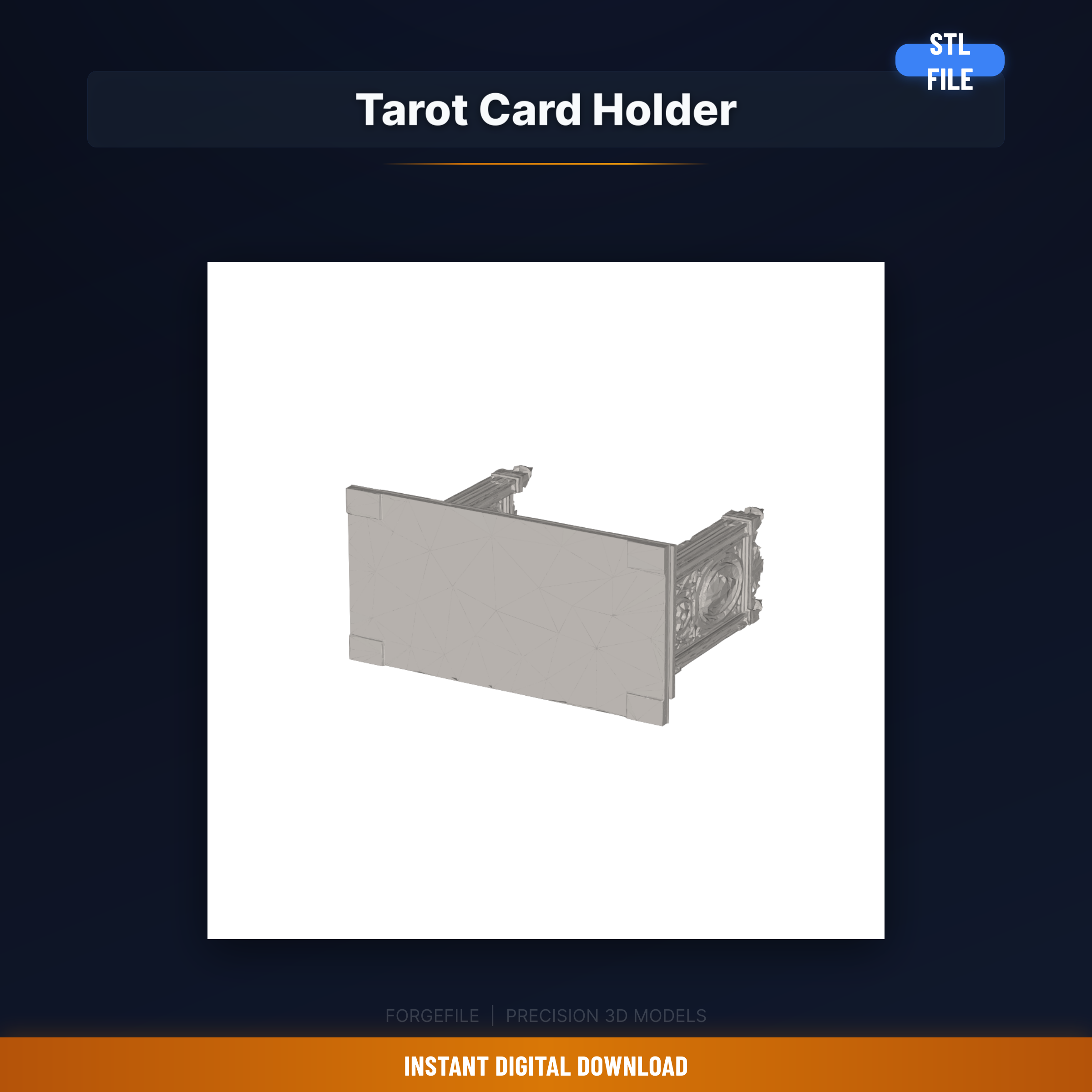 Stand To Display Single Tarot Card, Moon And Stars Design, Angled - 3D Printable STL File