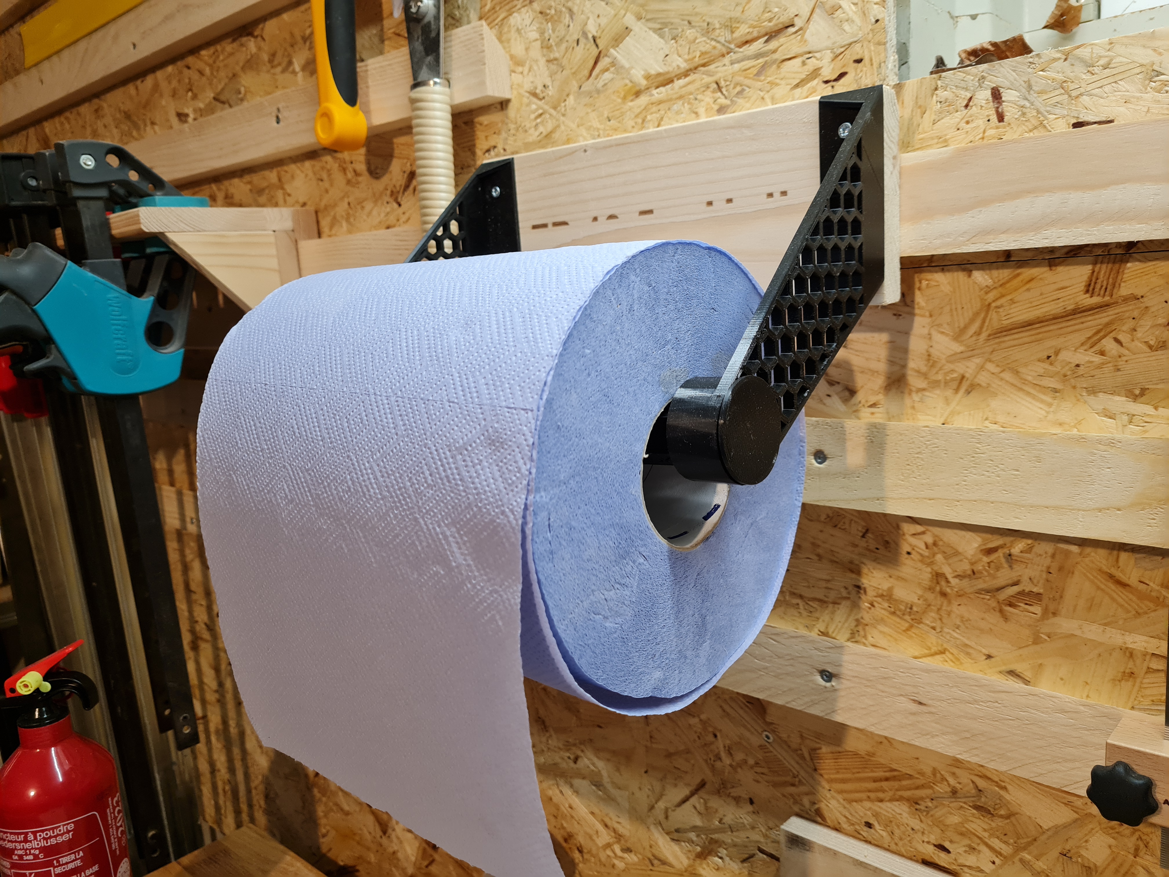 Paper towel holder for large workshop paper towel rolls