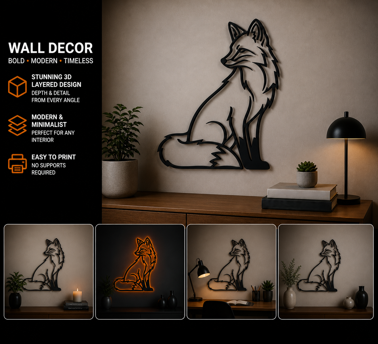 Universal fox wall decoration
