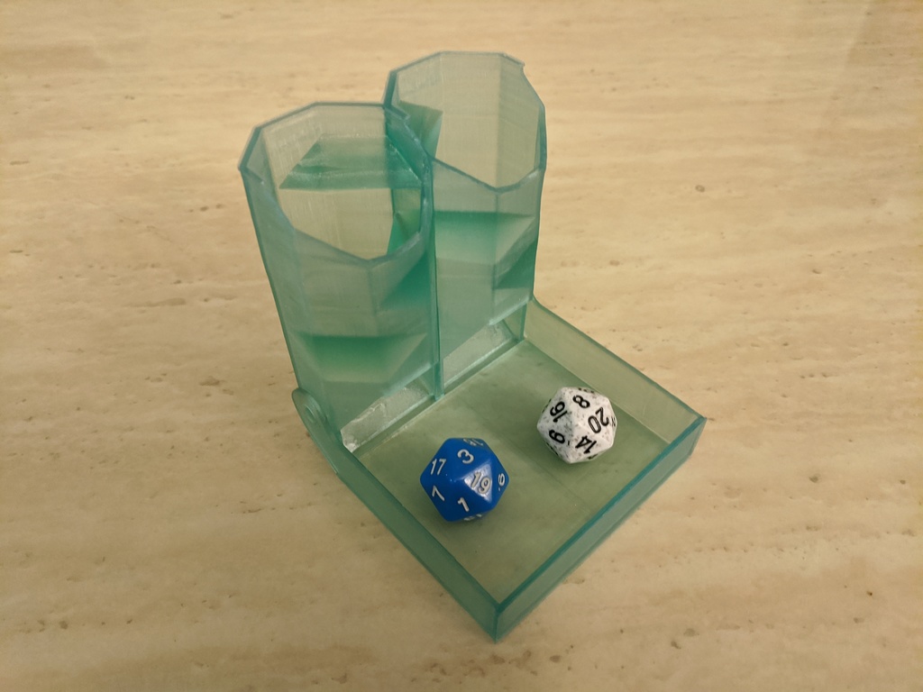 Double barrel foldable hex dice tower
