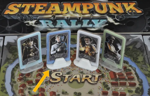 Steampunk Rally board game character stand