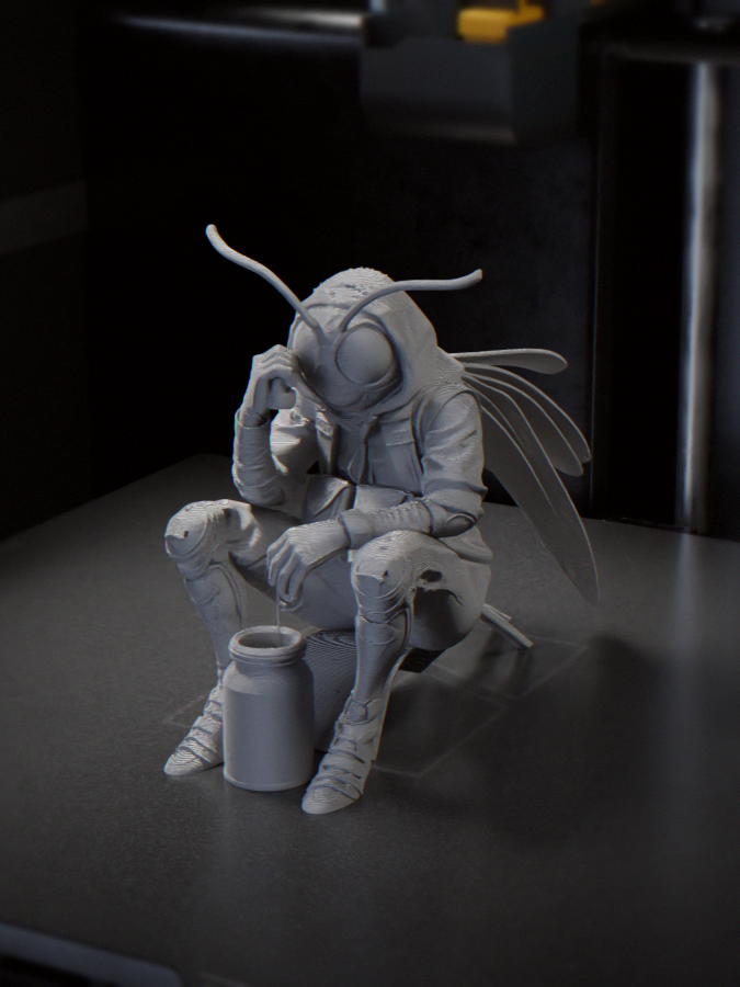 Bee Man Humanoid Sculpture Animal Figurine 3D model by José Pedro