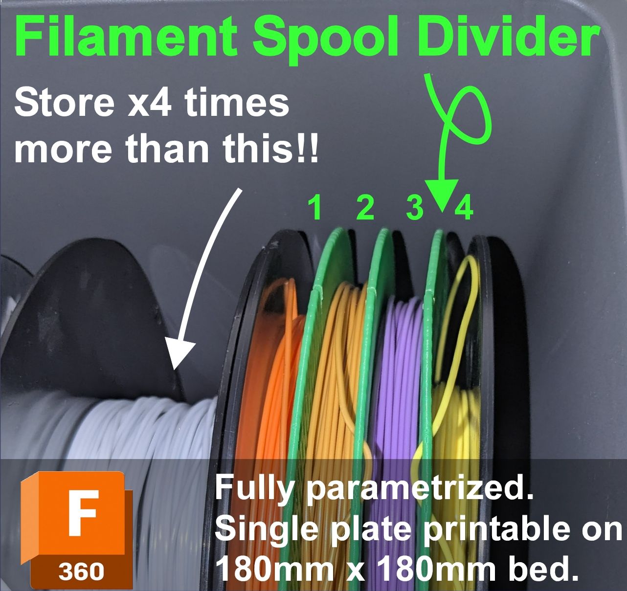 Filament Spool Divider (Fusion360 parametrized design)