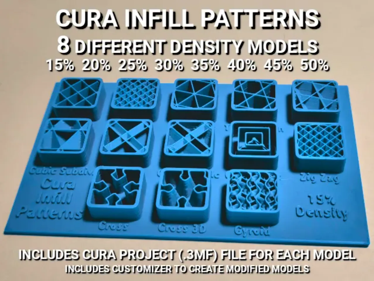 Cura Infill Patterns Display Models by Lyl3, Download free STL model