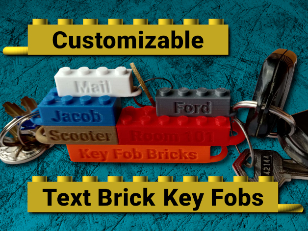 Customizable LEGO compatible Text Brick Key Fobs