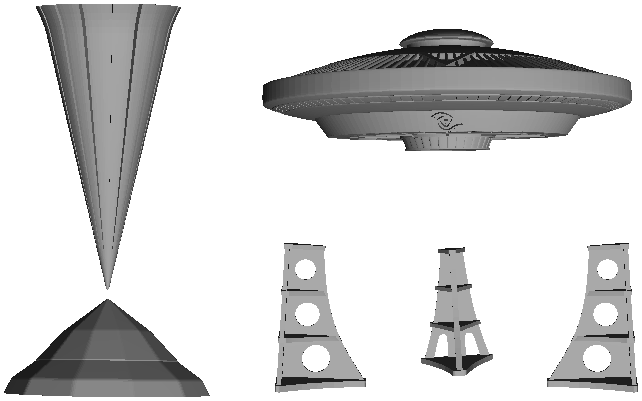 Roswell granilith and spaceship in 3D