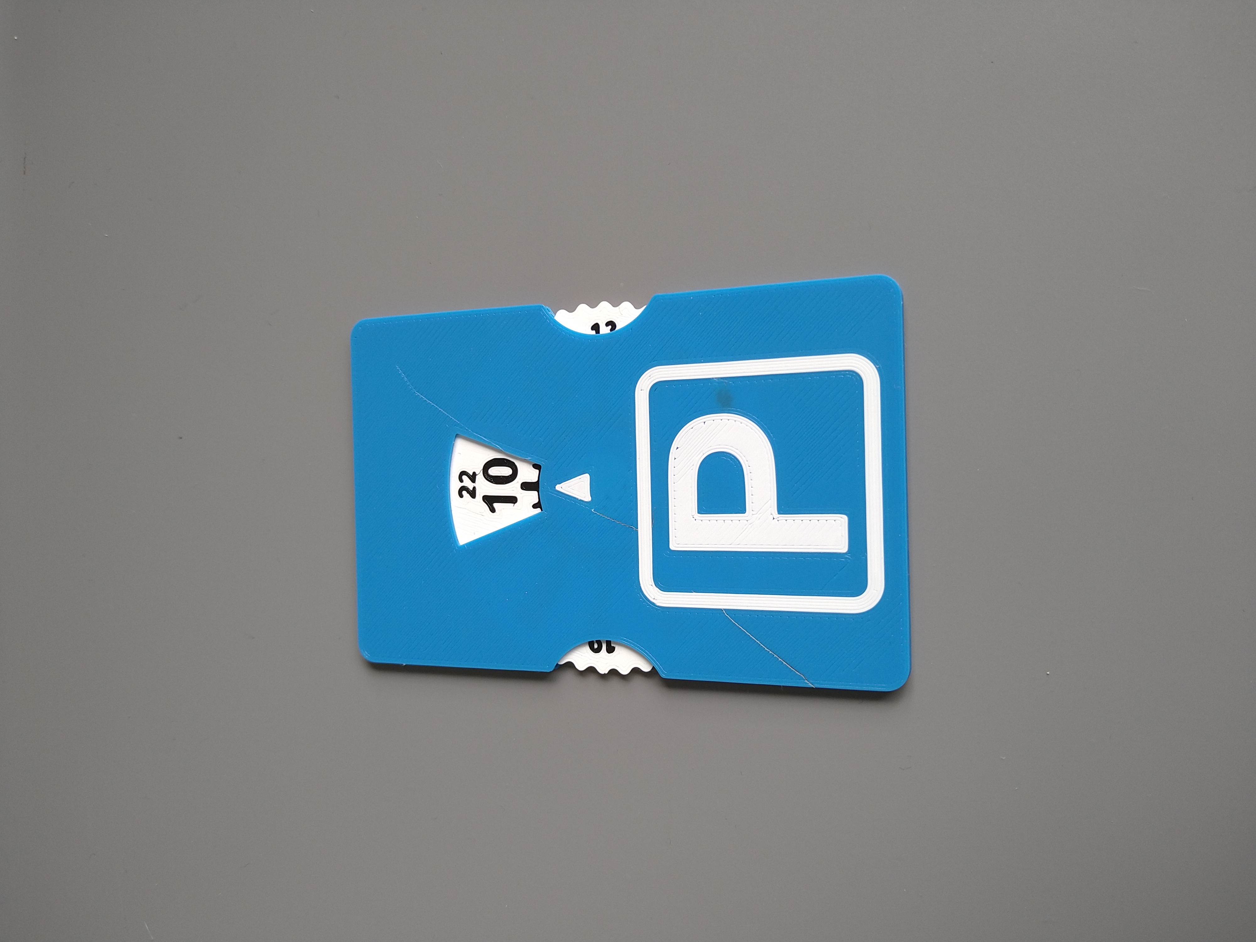 Parking disc, credit card sized. Prints without MMU