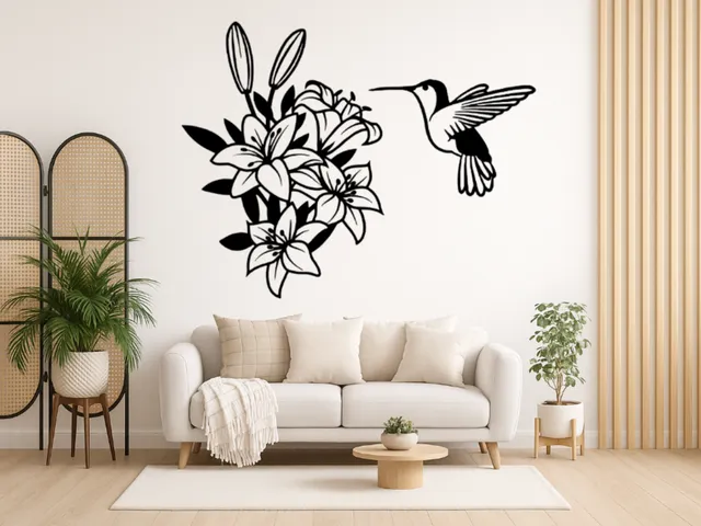 WallArt - Flowers Humming Bird