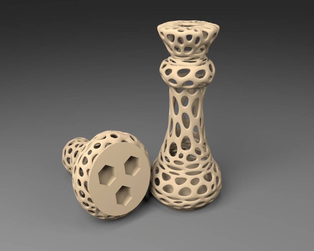 3xM8: Voronoi Chess Set with inlets for 3 x M8 Nuts