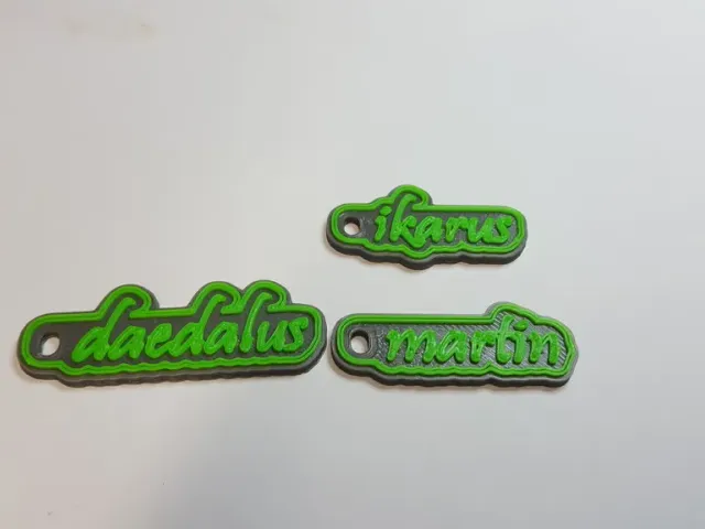Customizable Multiline Tag or Keychain Green Gray