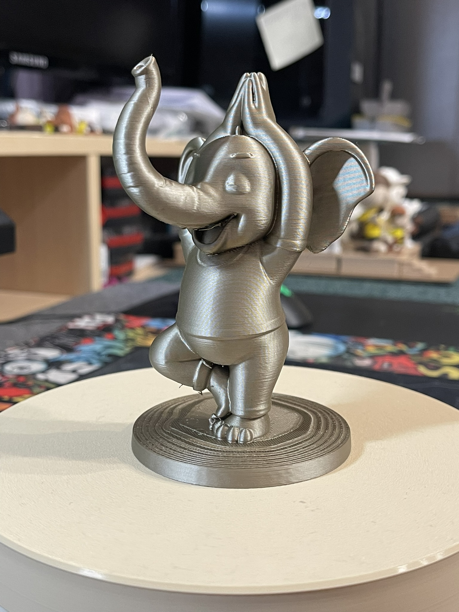 Cartoon-Style Elephant in Yoga (Tree Pose) – Single Color