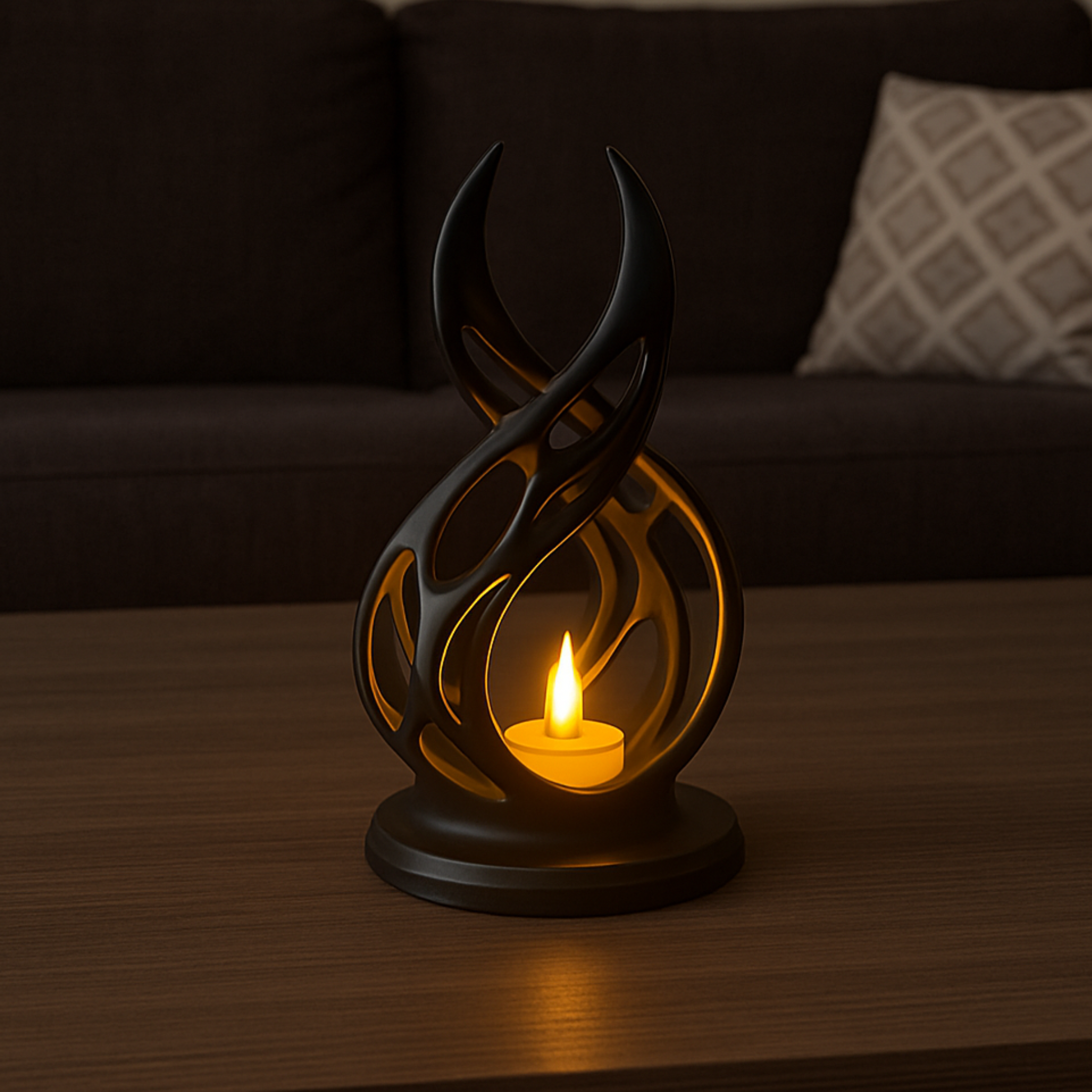 ABSTRACT FLAME TEALIGHT (VORONOI) / ABSTRACT FIRE SCULPTURE / HOMEDECOR / GOTHIC — miniatura 2