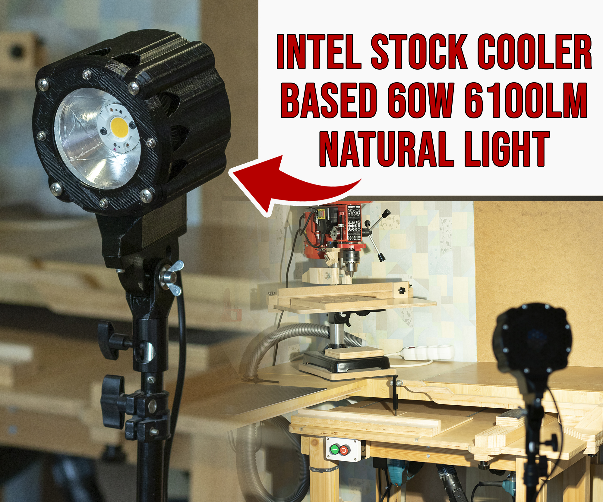 60W Work Lamp (90CRI / 6100LM / Active cooling / Adjustable angle)