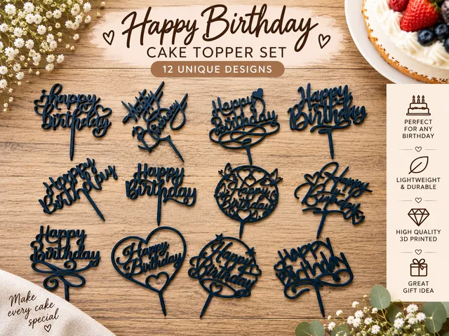 Happy Birthday Cake Topper Set – 12 Designs