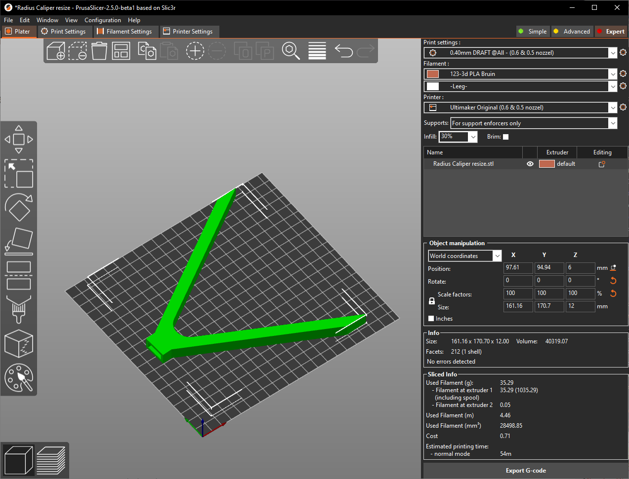 Remix Radius Caliper (No Computation Required) for 200x170mm bed 3D model thumbnail