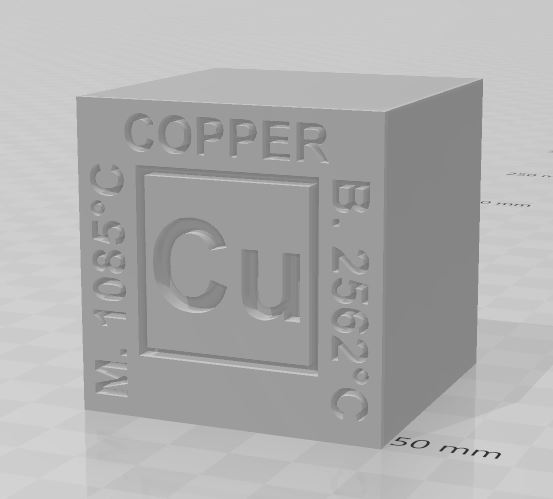 Copper CU elemental cube