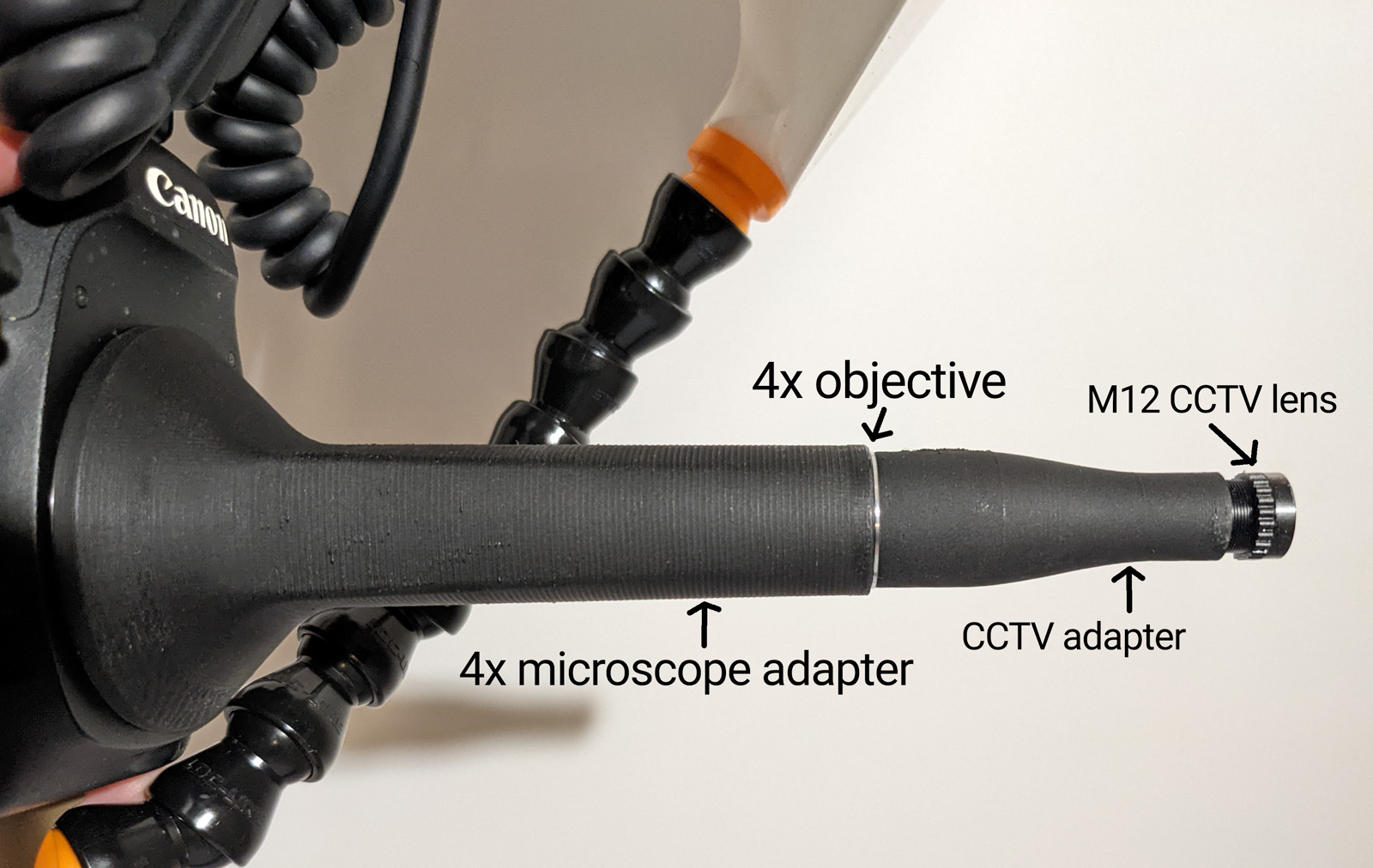 Wide-angle macro photography using a CCTV lens and 4x microscope