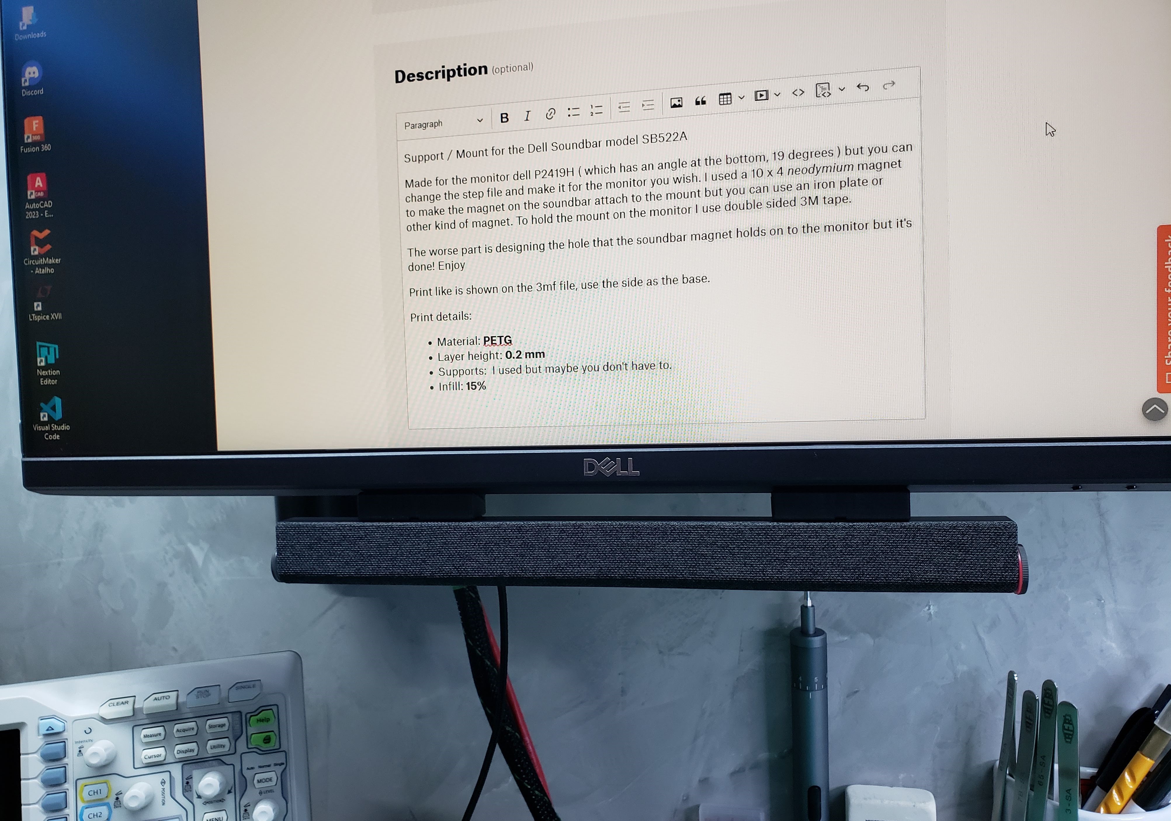 Dell Soundbar SB522A Support / Mount by Gusk Download free STL model