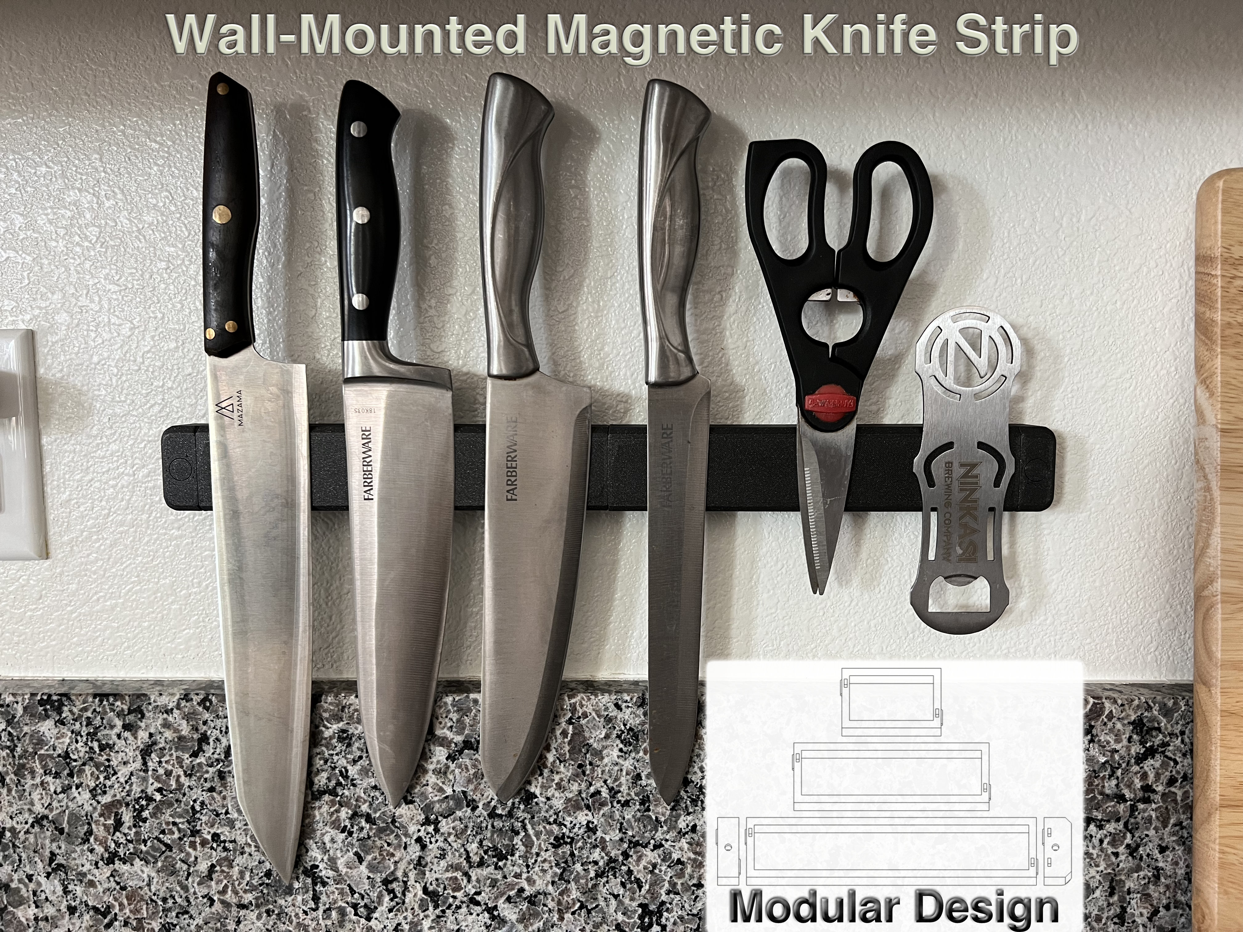 Modular Wall-Mounted Magnetic Knife Strip