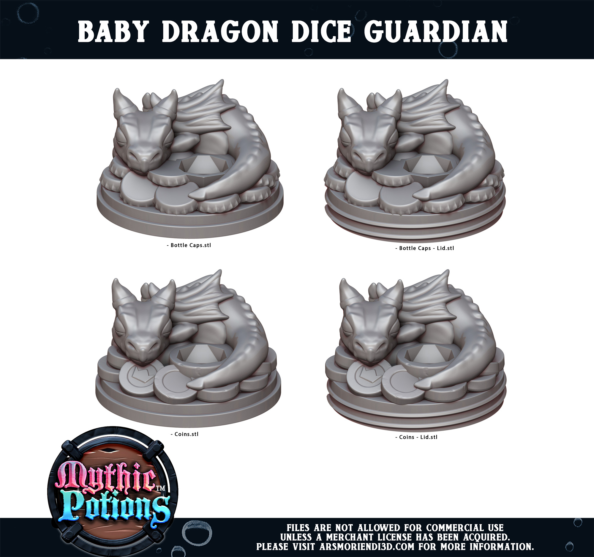 Baby Dragon Dice Guardian by Ars Moriendi 3D Download free STL model