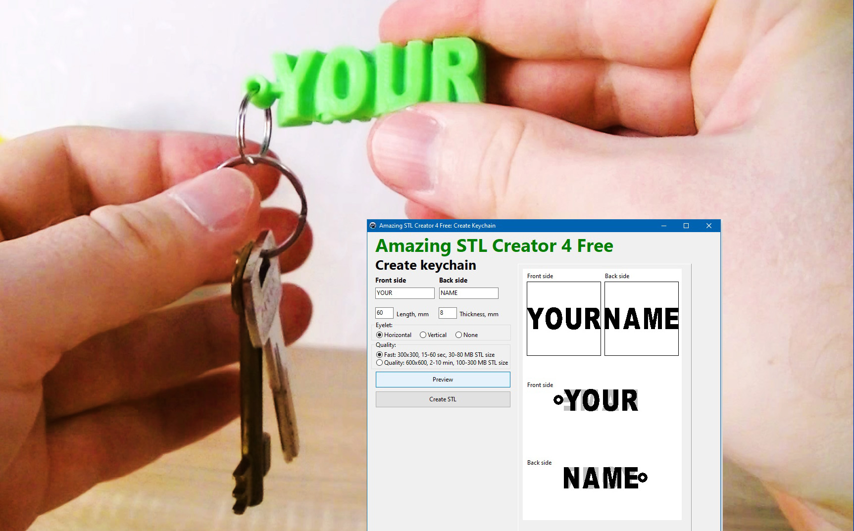 App to create keychains. Amazing STL Creator 4 (Free Version)