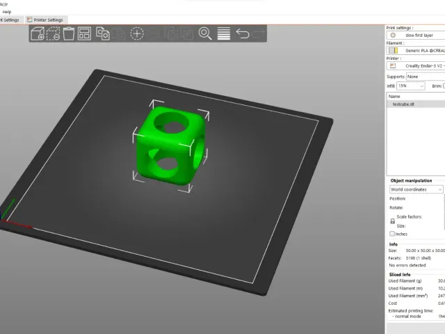 Simple hard to print test cube