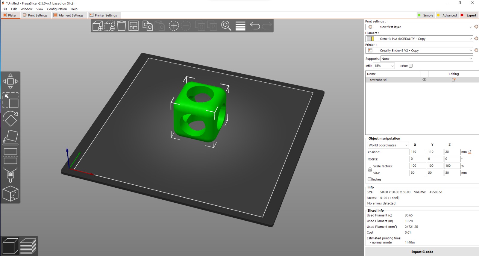 Simple hard to print test cube