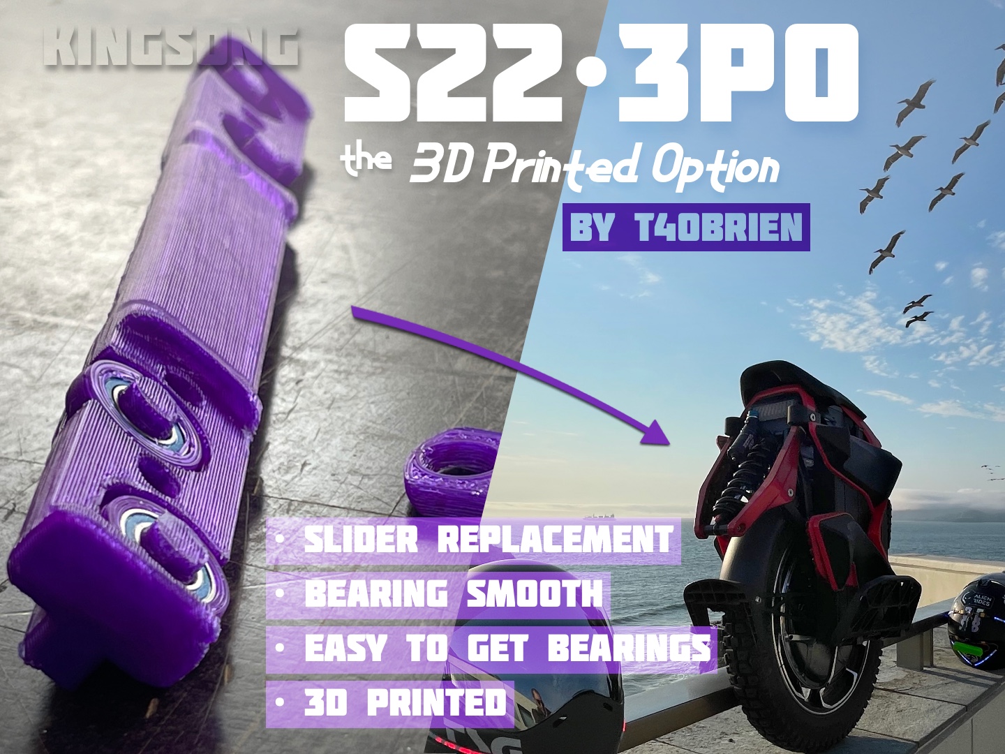 S22 3PO: The 3D Printed Option: KingSong S22 Suspension Slider FIX: Bearing Rollers