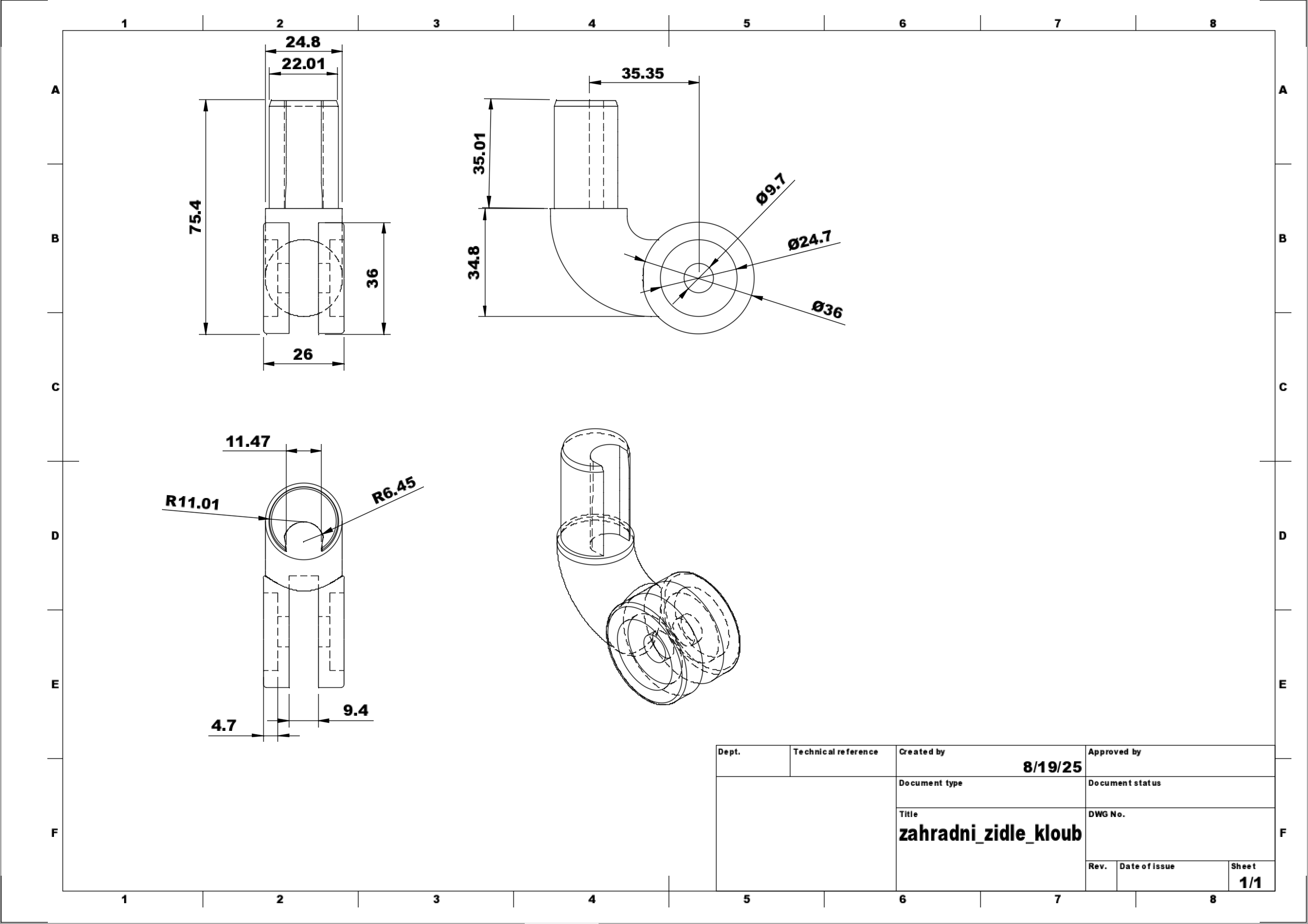 Replacement Joint for Garden Chair (Backrest–Seat Connector)