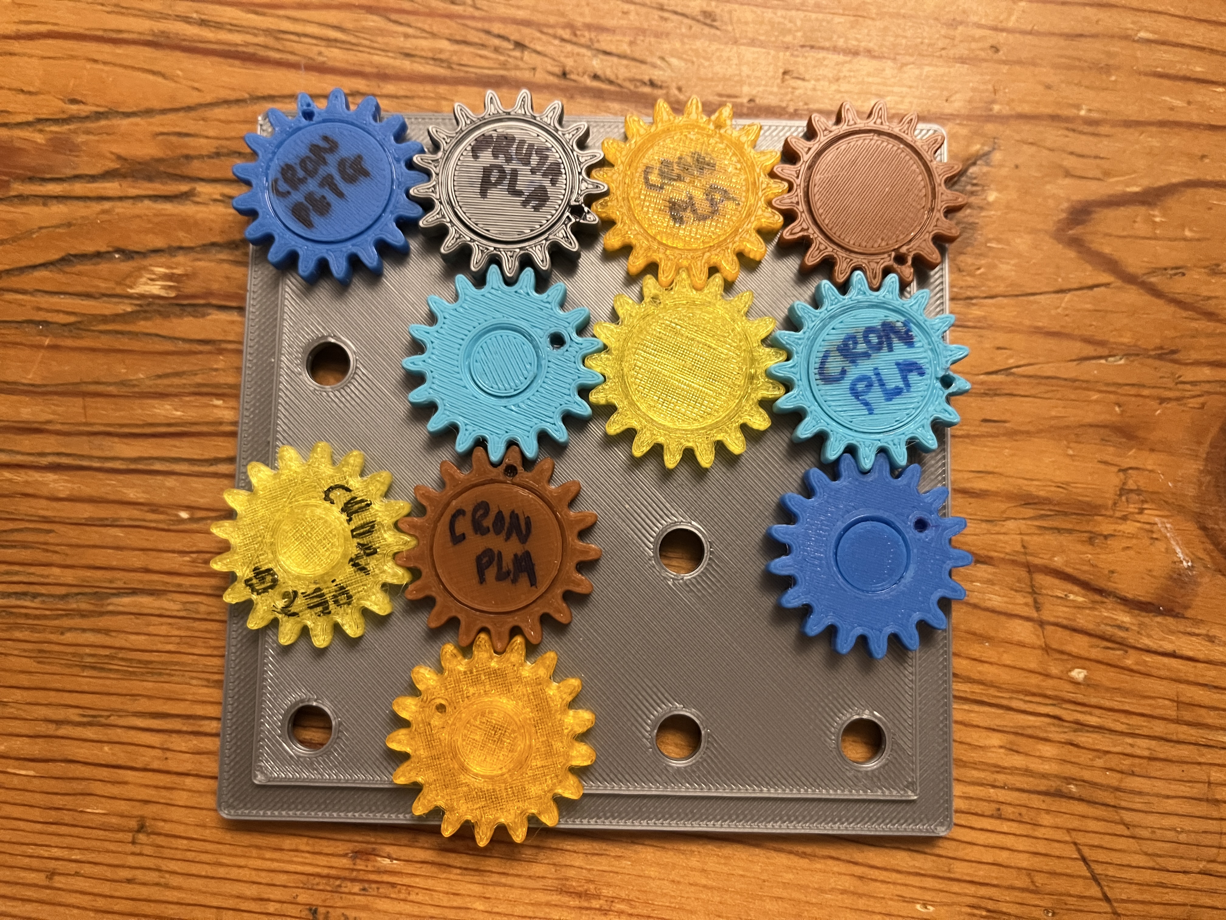 Print In Place Filament Swatch Pegboard Gears