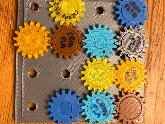 Print In Place Filament Swatch Pegboard Gears