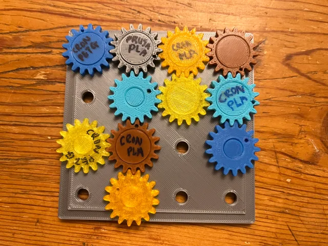 Print In Place Filament Swatch Pegboard Gears