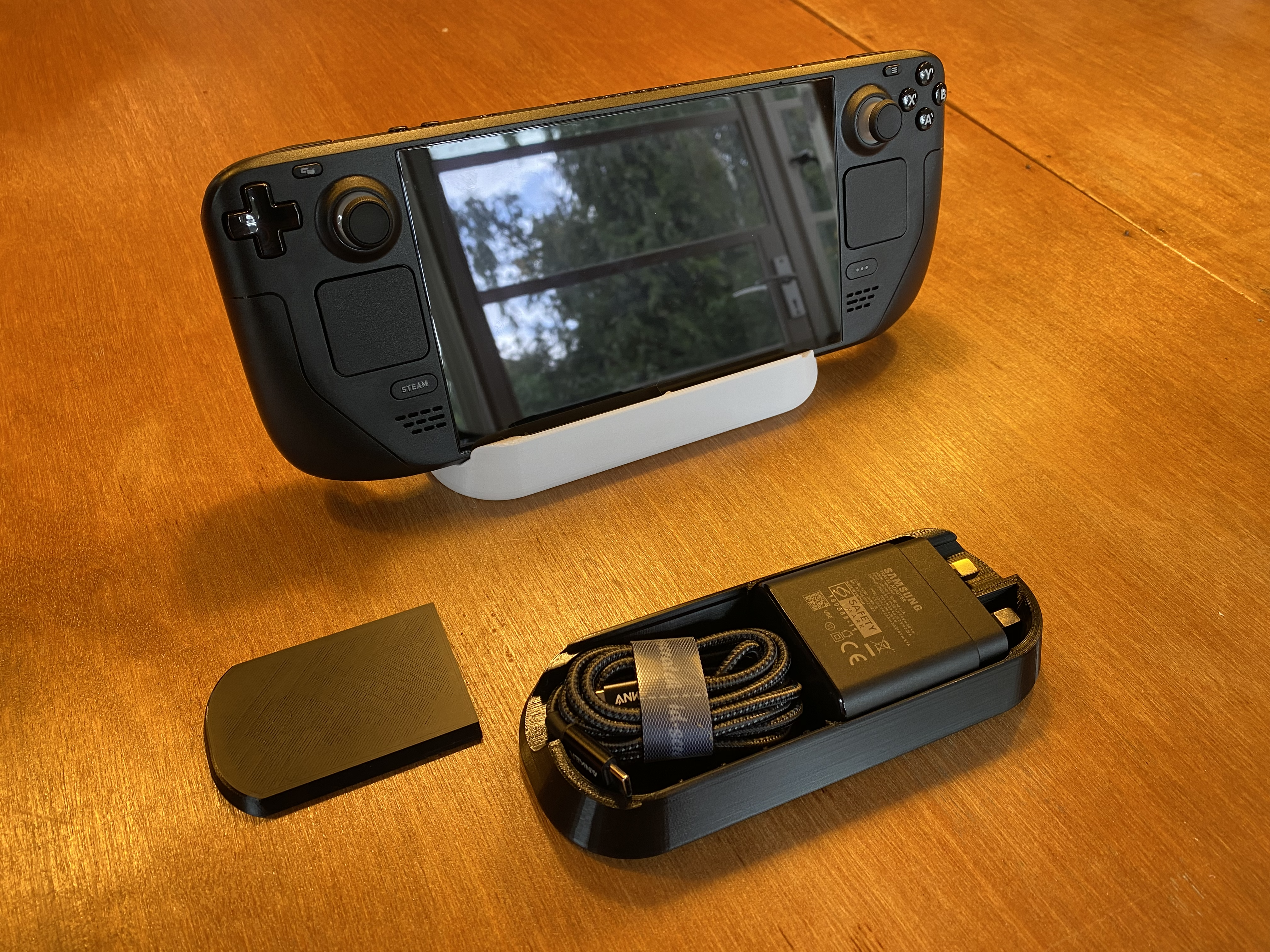 Steam Deck Charger Holder with built in stand (UK Plug) 3D model thumbnail