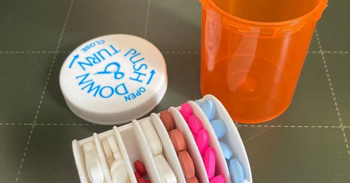 Organized Pill Bottle for Travel (with EasyAccess Handle) by