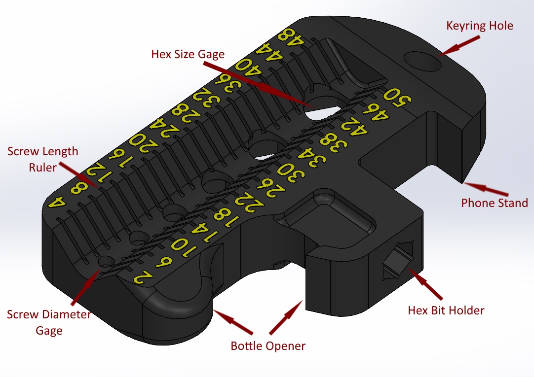 Miniatura 2 do modelo 3D Screw Gage Keychain Multitool