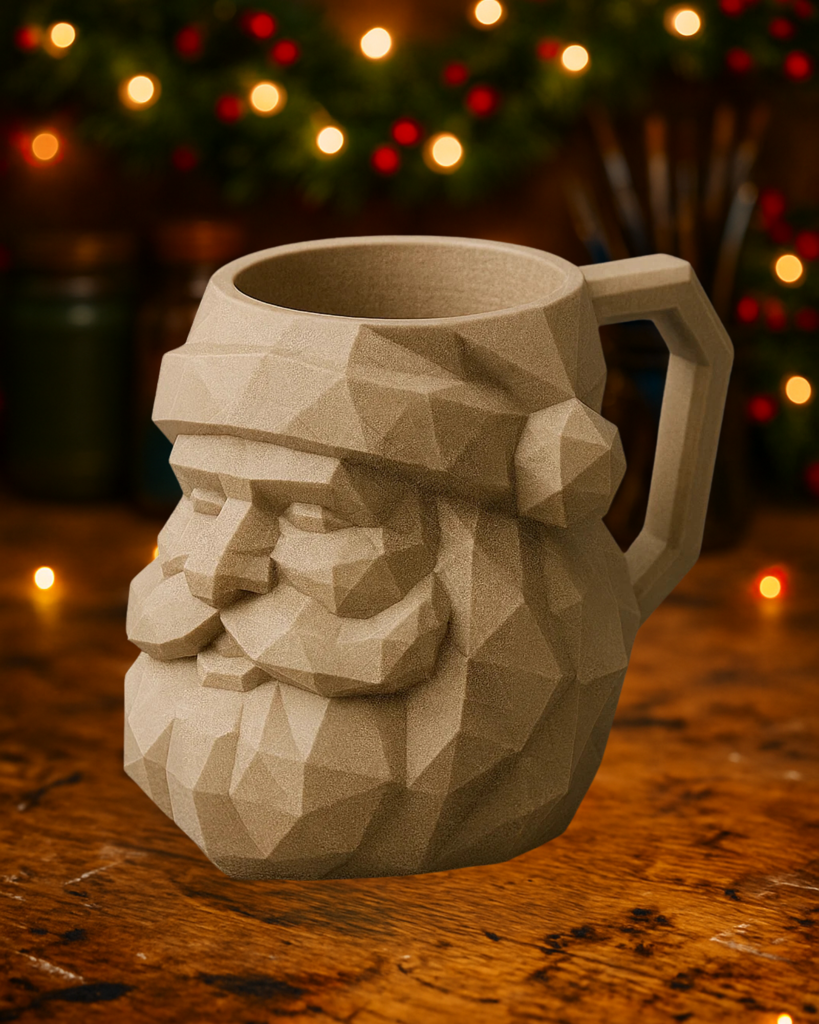Low Poly Santa Mug – Geometric Santa Claus Cup