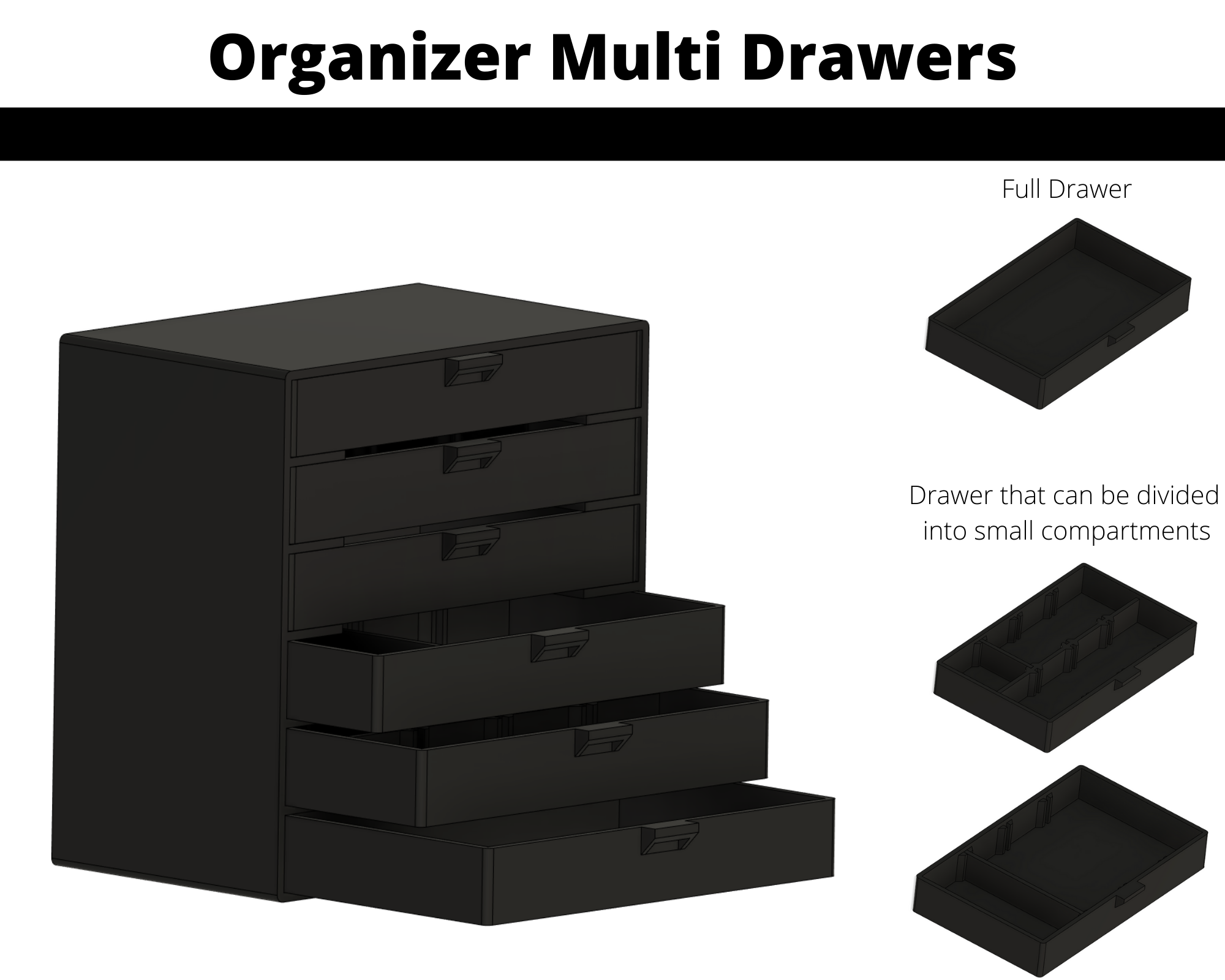 Multi Drawers Organizer (Splittabe) by WikiZell Download free STL