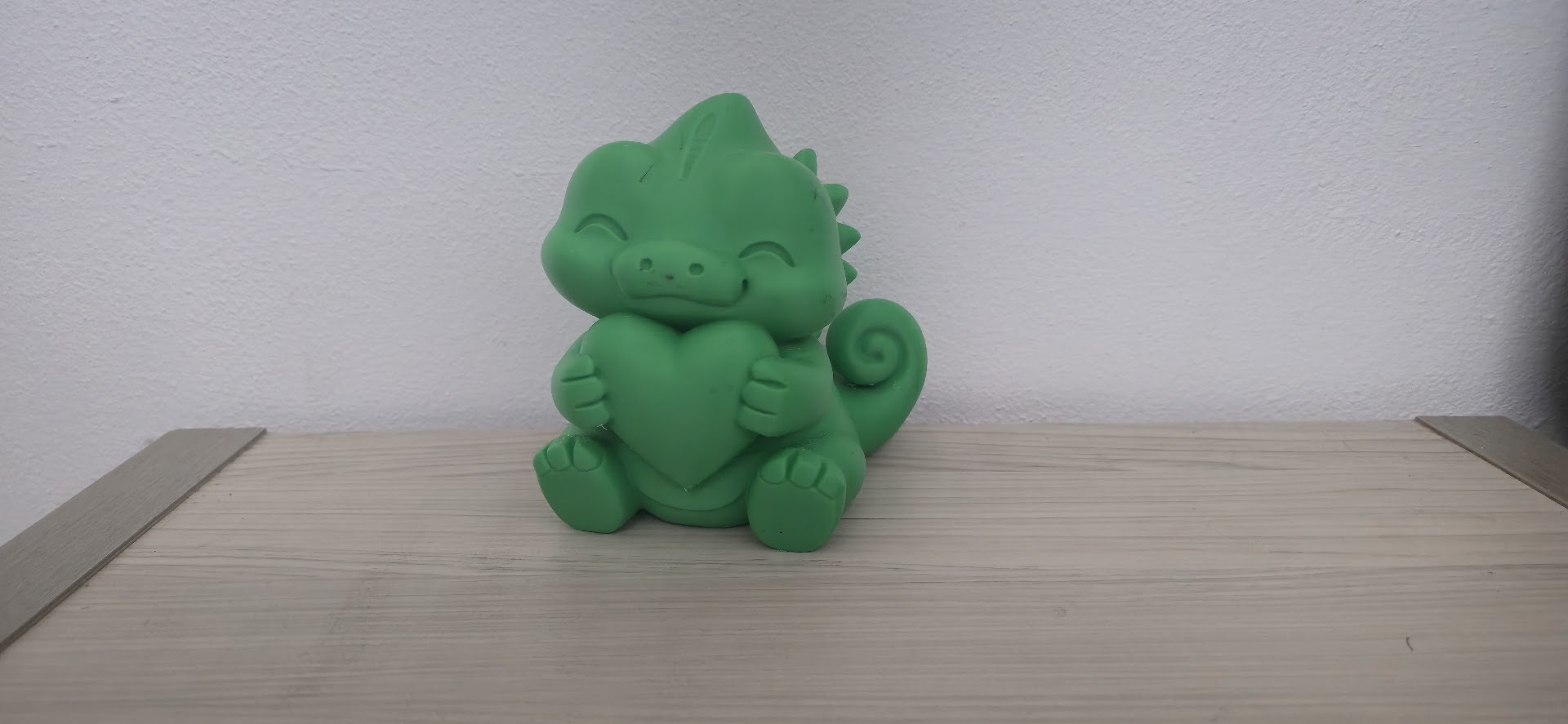 Cute Green Chameleon Holding Heart Figurine
