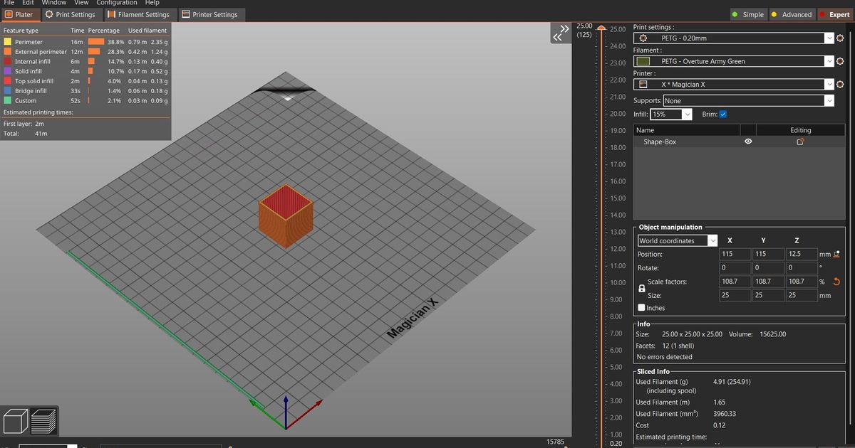 Sample Square - PETG for PrusaSlicer on Mingda Magician Series printer ...