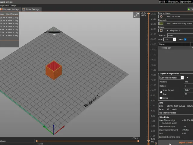 Sample Square - PETG for PrusaSlicer on Mingda Magician Series printer